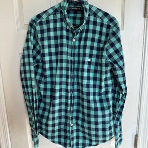 Express Green Blue Button Down Medium